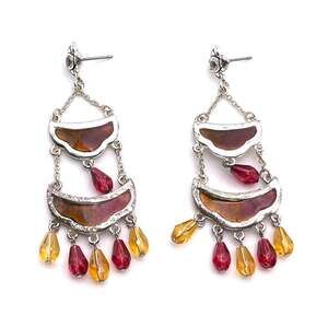 E147 | Monet Fashion Enamel Crystal Dangle Silver Tone Chandelier Earrings